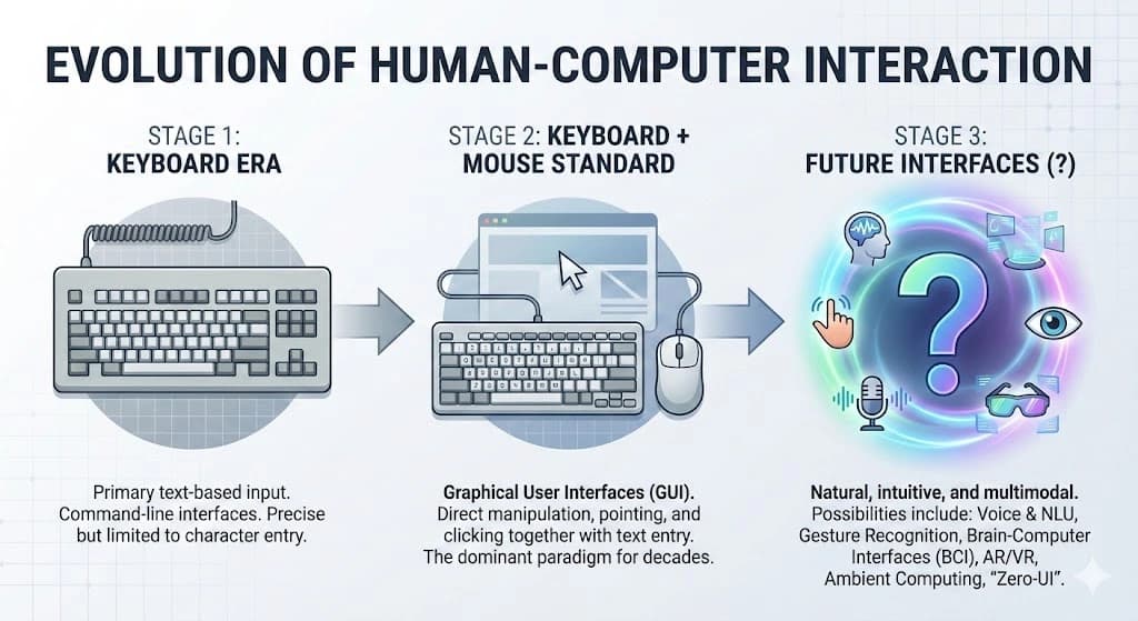 Evolution of Human-Computer Interaction — from keyboard era, to mouse & GUI, to future multimodal interfaces